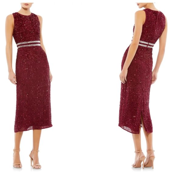 MAC DUGGAL VERTICAL SEQUINBURGUNDY MIDI COCKTAIL SHEATH DRESS sz 6 - Picture 4 of 4